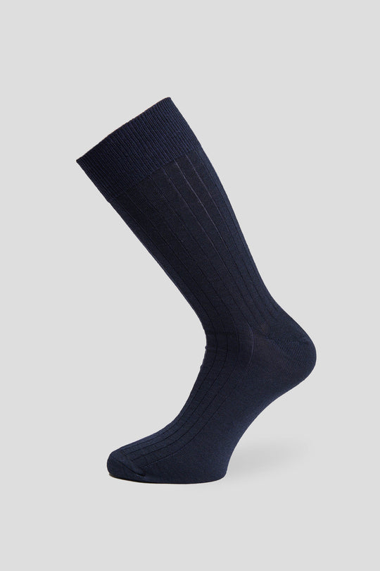 Exclusive navy ribbed uldstrømper Lindner