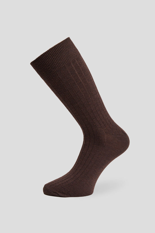 Exclusive brune ribbed uldstrømper Lindner