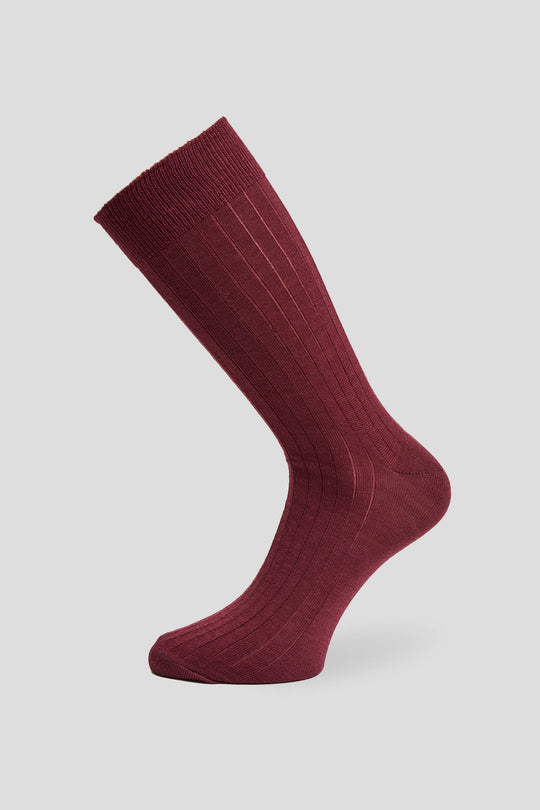 Exclusive bordeaux ribbed uldstrømper Lindner
