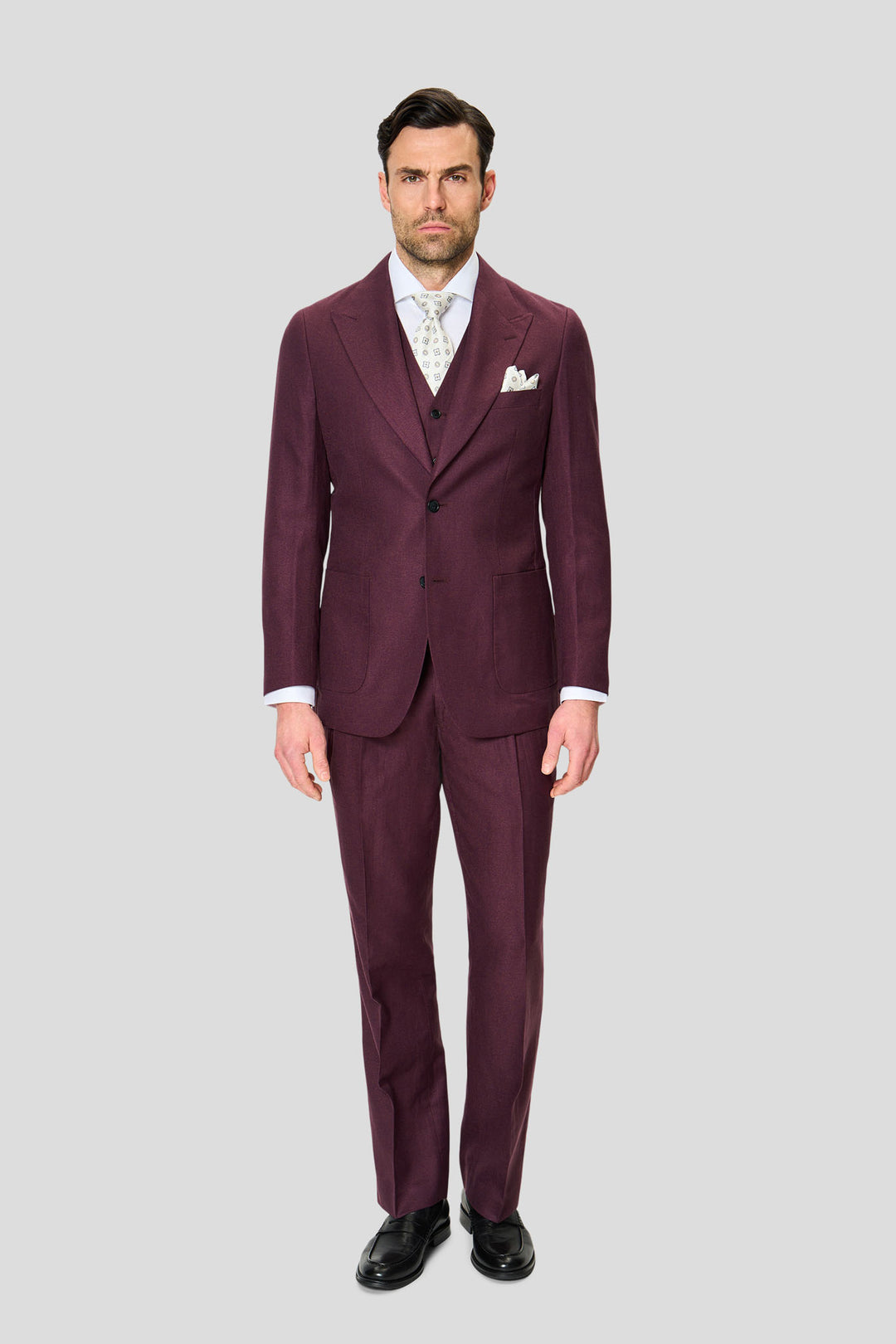 PRESTIGE bordeaux three-piece hørjakkesæt
