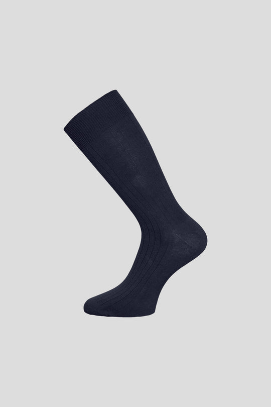 Navy ribbed bomuldsstrømper - Onesize