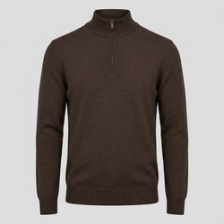 Brun merino quarter-zip striktrøje