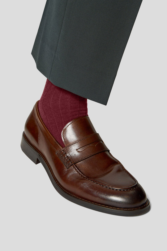 Exclusive bordeaux ribbed uldstrømper Lindner