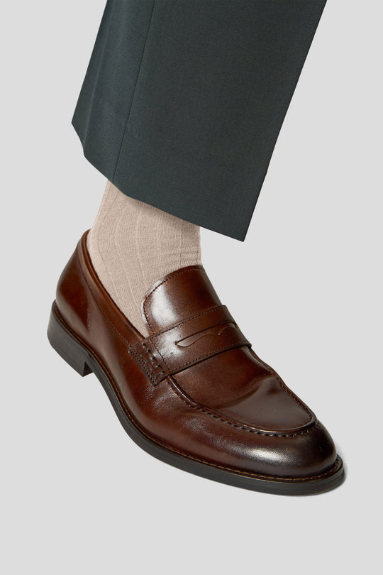Exclusive lysebrun ribbed uldstrømper Lindner