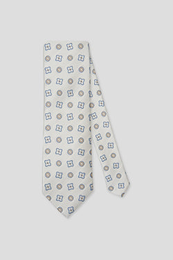 Geblümte Seidenkrawatte in Off-White
