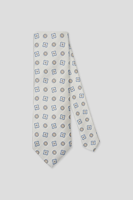 Geblümte Seidenkrawatte in Off-White