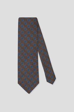Seidenkrawatte mit braun-blauem Blumenmuster