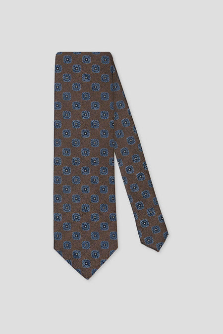 Seidenkrawatte mit braun-blauem Blumenmuster