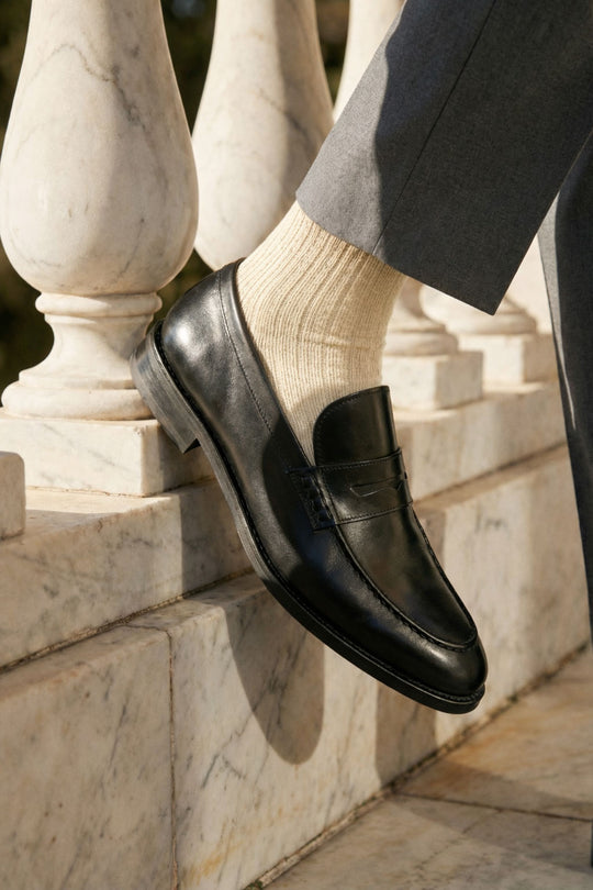 Sandfarbene gerippte Baumwollsocken - Einheitsgröße