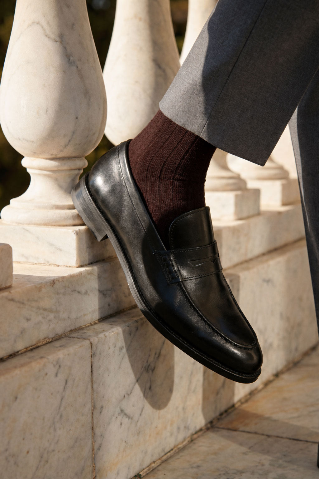 Braune gerippte Baumwollsocken - Einheitsgröße
